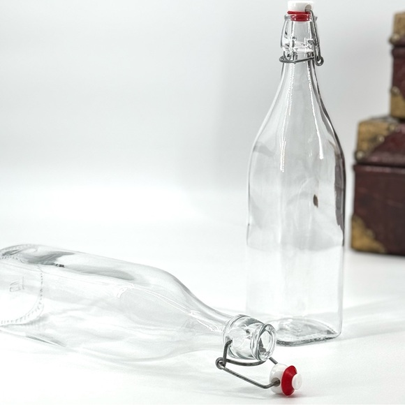 Vintage Italian (2) Swing Top 1 Lt. Glass Bottles/Carafes - Picture 1 of 11